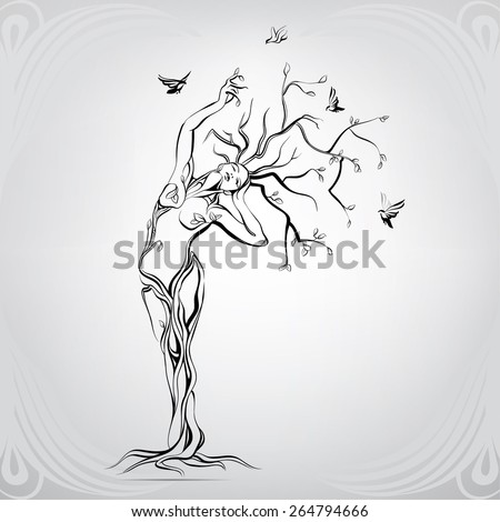 Vector Silhouette Girl Form Tree Stock Vector 264794666 