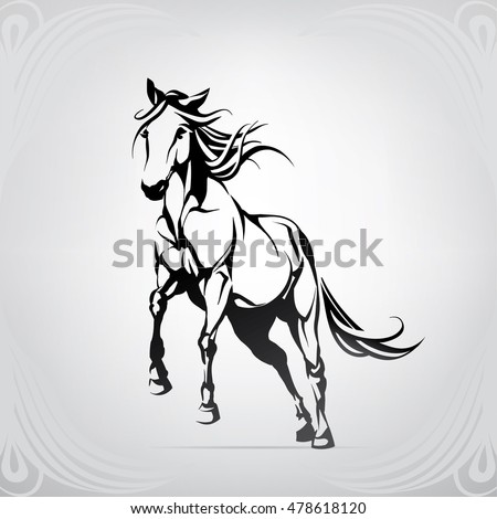 Silhouette Running Horse Tree Vector Illustration Stock Vector ...