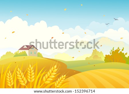 Vector illustration of an autumn farm landscape