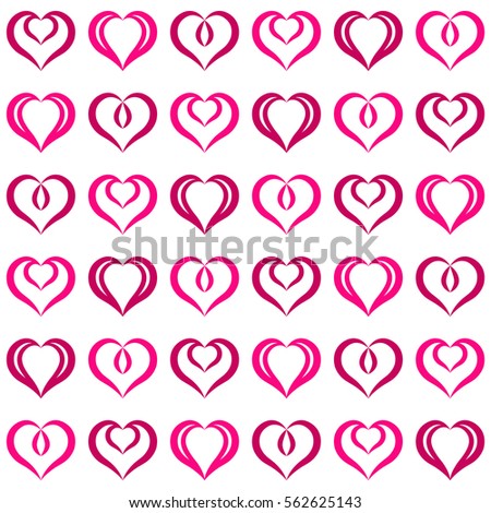Pink hearts seamless pattern. Endless texture with hearts geometric ornament. Set of festive elements. Valentine's day and Woman's day background.