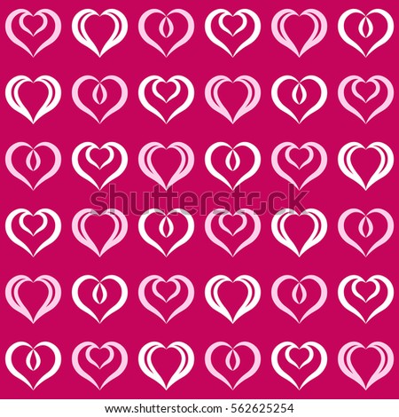 Pink and white hearts seamless pattern. Endless texture with hearts geometric ornament. Set of festive elements. Valentine's day and Woman's day background.