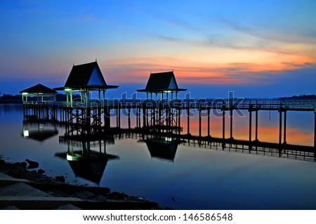 Sunset at Bueng See Fai, Phichit, Thailand - stock photo