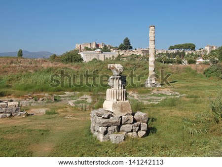 Ruins of temple of Artemis in Turkey in the district of Ephesus