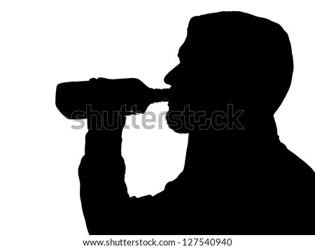 silhouette of a man with drinking too much alcohol. - stock photo