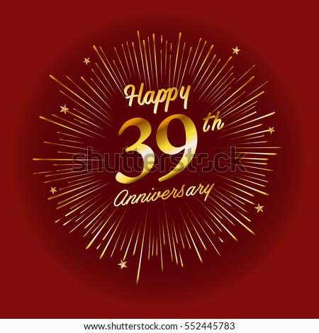 stock vector happy th anniversary with fireworks and star on red background greeting card banner poster 552445783