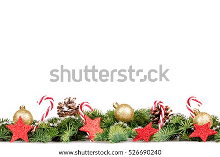 Christmas background with balls and decorations isolated on white background