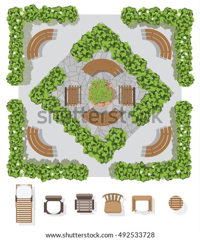 Garden Furniture Top View collection landscapetree top view stone floor stock vector Garden Furniture Top View collection landscapetree top view stone floor stock vector