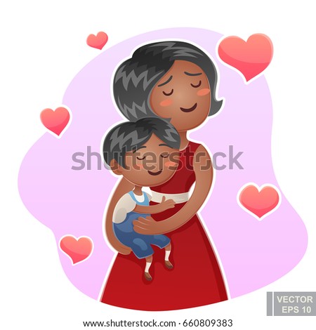 Cartoon Happy Family Mother Holding Her Stock Vector 660809383 ...