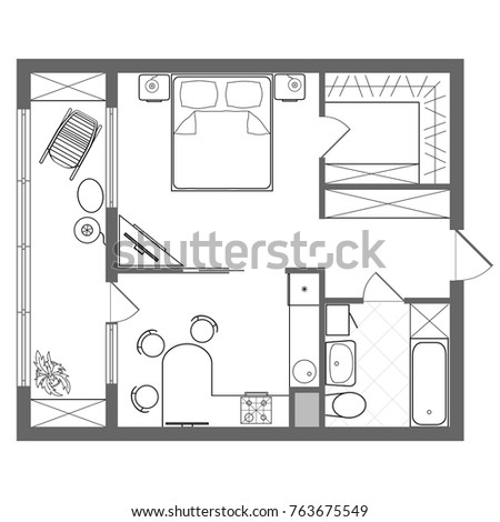 Illustration Foor Plan Studio Oneroom Apartment Stock Illustration