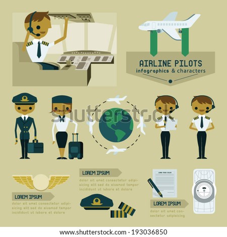 Airline pilot info graphics and characters