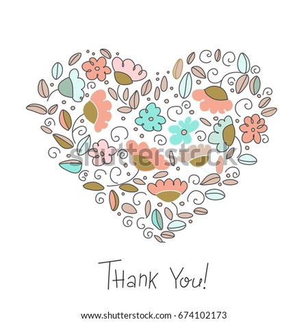 Hand Draw Romantic Heart Flowers Doodle Stock Vector 674102173 