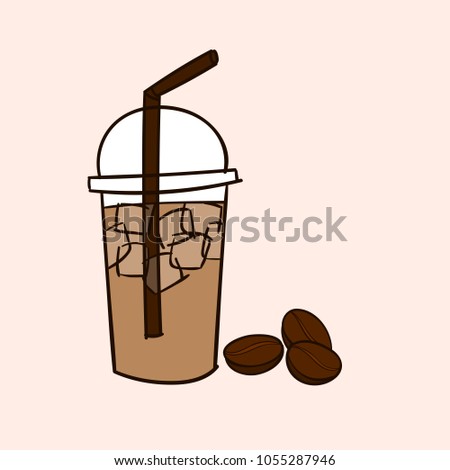 Iced Coffee With Beans Doodle Drawing Vector Iced Coffee With Beans Doodle Drawing Vector