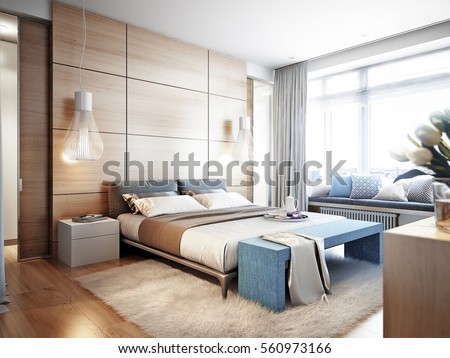 Bright Cozy Modern Bedroom Dressing Room Stock 