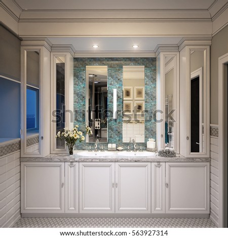 bathroom interior in luxury home in classic traditional style with marble white and gray tile - Inside Luxury Homes Bathroom bathroom interior in luxury home in classic traditional style with marble white and gray tile - Inside Luxury Homes Bathroom
