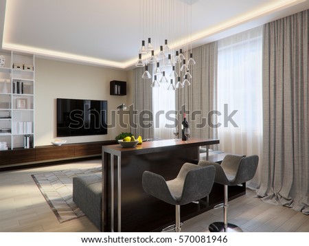 modern living room interior design with bar counter and large corner sofa 3d rendering - Interior Design For Bar Counter modern living room interior design with bar counter and large corner sofa 3d rendering - Interior Design For Bar Counter