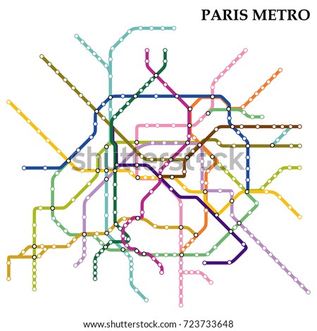Map of the Paris metro, Subway, Template of city transportation scheme for underground road. Vector illustration.