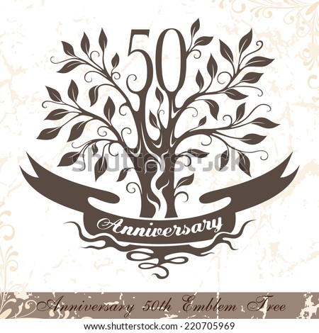  Anniversary  50th Emblem  Tree Classic Style Stock Vector 