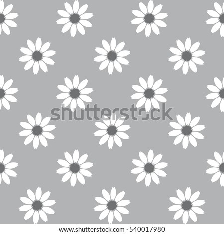 Vector seamless pattern with flowers. Modern stylish texture. Repeating geometric tiles with monochrome daisies. Stylized floral background.
