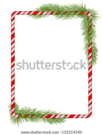 blank christmas border candy cane frame with branch of christmas tree fir isolated - Blank Christmas Tree blank christmas border candy cane frame with branch of christmas tree fir isolated - Blank Christmas Tree