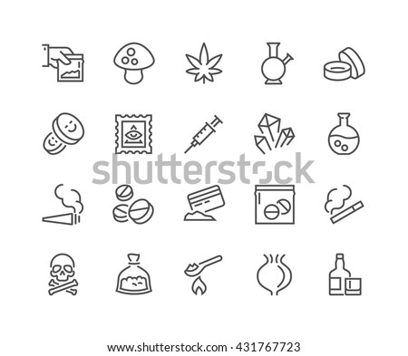 Simple Set of Drugs Related Vector Line Icons. Contains such Icons as Marijuana, Cocaine, Heroin, LSD, Extasy and more. Editable Stroke. 48x48 Pixel Perfect.