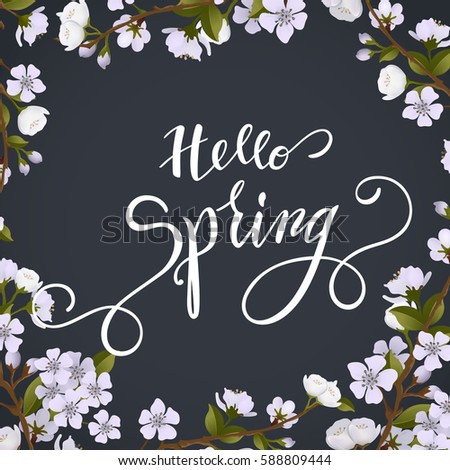 Blossom tree and spring Lettering. Vector Illustration EPS10