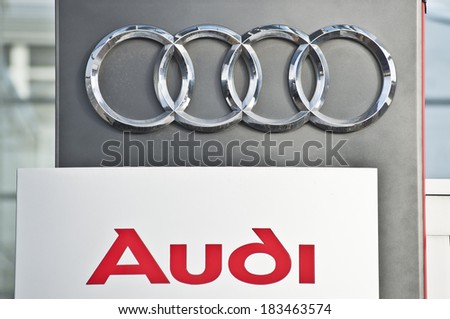 LITHUANIA - MARCH 21:AUDI logo on March 21, 2014 in Lithuania.Audi receives the Best Employer 2014 Award in Germany in January 2014.