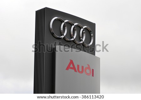 ALZEY,GERMANY-MARCH 03:AUDI logo on March 03,2016 in Alzey,Germany.Audi AG is a German automobile manufacturer