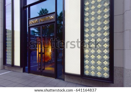 FRANKFURT,GERMANY-MAY 08: Louis Vuitton fashion house on May 08,2017 in Frankfurt,Germany.Louis Vuitton, or shortened to LV, is a house founded in 1854 by Louis Vuitton.
