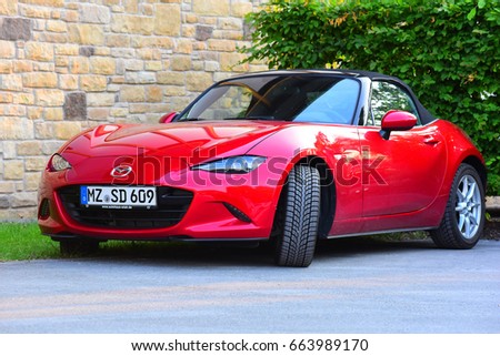 FRANKFURT,GERMANY-JUNE 20:red MAZDA car on June 20,2017 in Frankfurt,Germany.