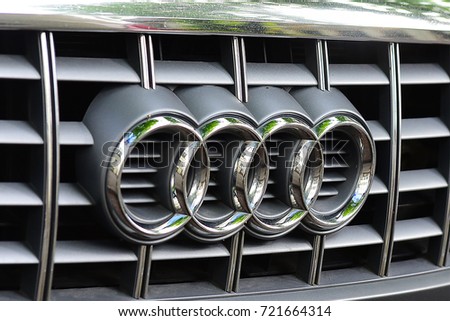 FRANKFURT,GERMANY-MAY 26: AUDI logo on May 26,2017 in Frankfurt,Germany.