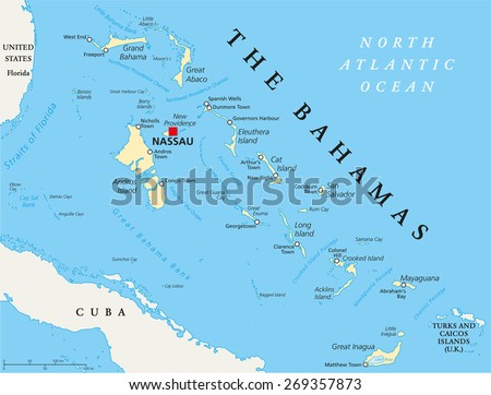 Bahamas Political Map Capital Nassau Important Stock Vector 269357873 ...