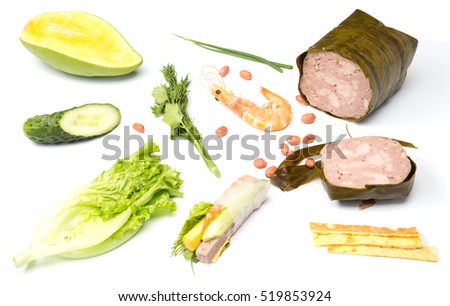 fresh nem rolls with shrimps ingredients isolated