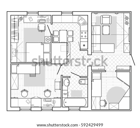 Black White Architectural Plan  House  Layout Stock Vector  