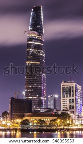 HO CHI MINH, VIET NAM - JUNE 2016: Bitexco tower at night, Sai Gon
