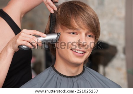 Female Hairdresser Cutting Hair Man Client Stock Photo 