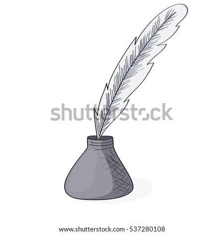 Vector Sketch Two Goose Quills Inkwell Stock Vector 119055313