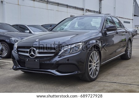 July 2017, Bangkok, Thailand : The side view of Merdedes-Benz c350 e hybrid in garage.