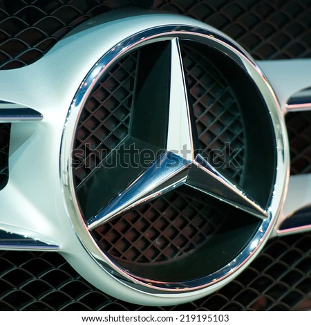 KAUNAS-SEP 19: Mercedes Benz Sign Close-Up on Sep. 19, 2014 in Kaunas, Lithuania. Mercedes-Benz is a German automobile manufacturer. The brand is used for luxury automobiles, buses, coaches and trucks