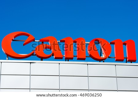 VILNIUS, LITHUANIA - AUGUST 7, 2016:Canon logo. Canon Inc. is a Japanese multinational corporation specialized in the manufacture of imaging and optical products, including cameras.