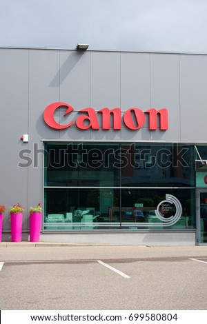VILNIUS, LITHUANIA - JULY 30, 2016:Canon logo. Canon Inc. is a Japanese multinational corporation specialized in the manufacture of imaging and optical products, including cameras.