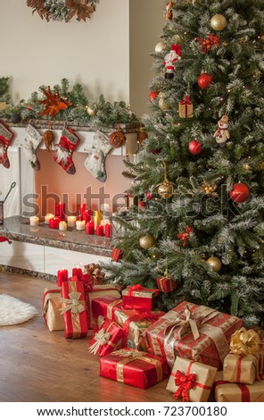 Colorful Presents Dog Under Christmas Tree Stock Photo 156069344 ...