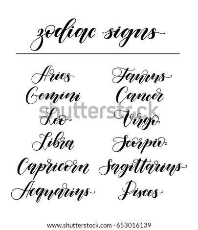 font handwriting zodiac Stock Zodiac Sign Modern Handwritten Set Names Vector