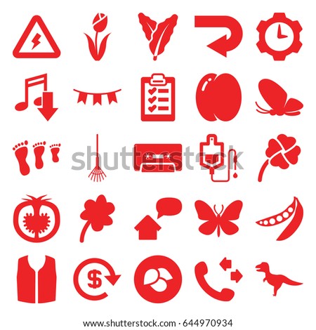 Green icons set. set of 25 green filled icons such as leaf, peach, spinach, butterfly, clover, sleeveless shirt, call, rake, drop counter, tomato, peas, cassette, party flag