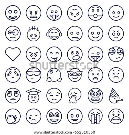 Set Cute Smiley Emoticons Emoj Outline Stock Vector 457388965 ...