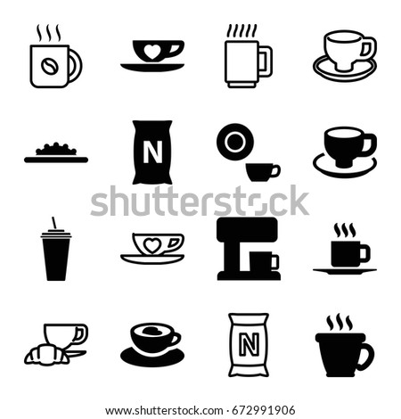 Coffee Icons Set Of 16 Filled And Outline Such As Dish Coffee Icons Set Of 16 Filled And Outline Such As Dish
