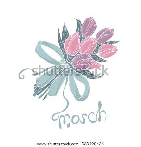 8 March greeting card. Women's Day design template with flower bouquet.