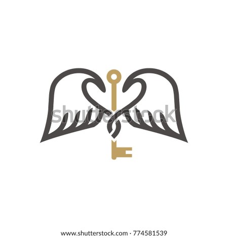 Key Wings Love Logo Icon Template Gold And Black Retro Theme Key Wings Love Logo Icon Template Gold And Black Retro Theme