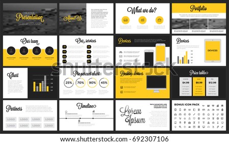 modern minimalist yellow black presentation template stock vector modern minimalist yellow black presentation template stock vector, Presentation templates