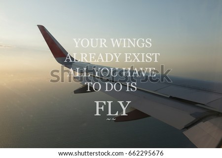 Blurry Aircraft Wing Inspirational Quote Your Stock Photo 