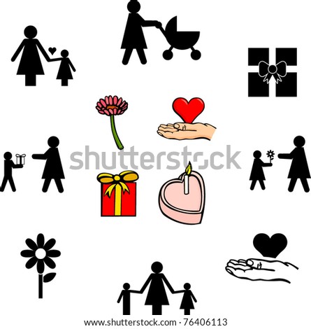 mother's day illustrations and symbols set